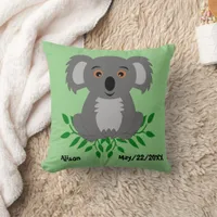 Cute koala with eucalyptus kids  throw pillow