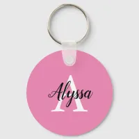 Monogram Script Stylish Pink Keychain