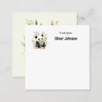 Cute Panda Reading A Book Name Note Card