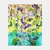 Handpainted Elegant Feminine Eyes Colorful Leaves  Fleece Blanket