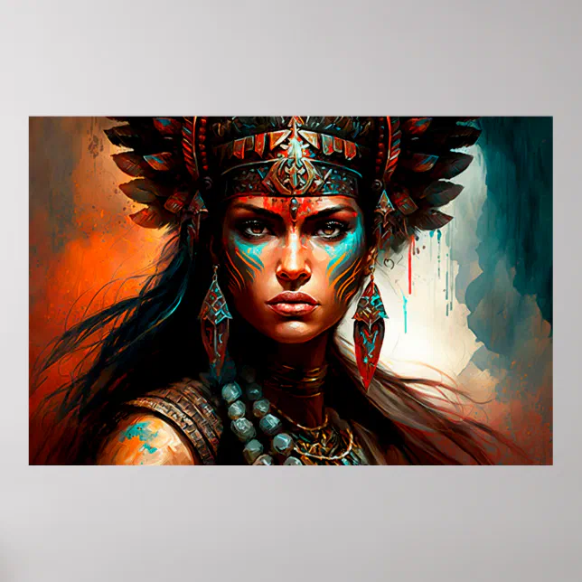 New World Warrior Princess Portrait Oil Watercolor Poster