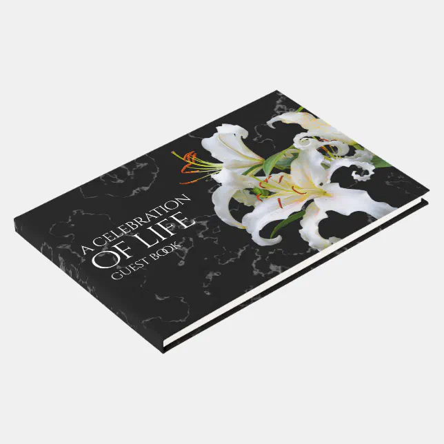 Elegant White Oriental Lilies Celebration of Life Guest Book