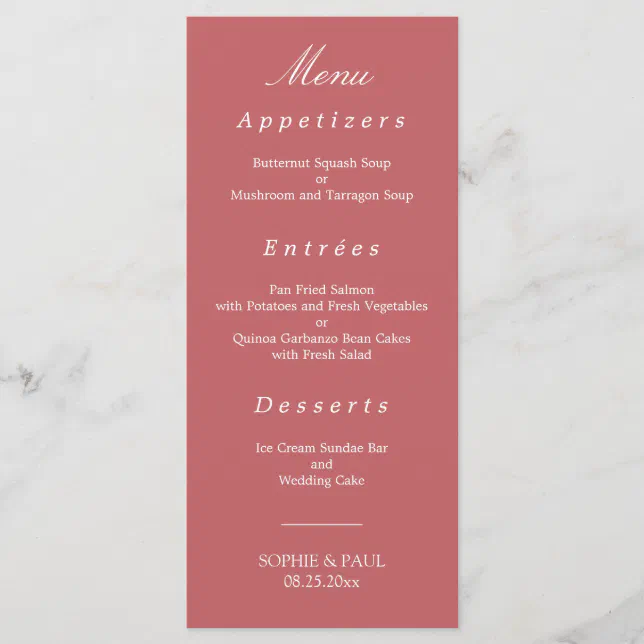 Elegant Dusty Rose Pink Wedding Menu