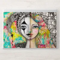 Colorful Girl Jester Black White Fun Whimsical Art HP Laptop Skin