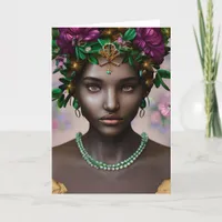 Beautiful African-American Woman with Flowers Card