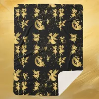 Gold Fairies with Pixie Dust on Black | Sherpa Blanket