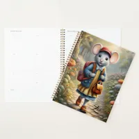 Cute mouse girl on her way to school,personalized  planner