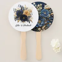 Navy Blue and Gold Floral Wedding Hand Fan