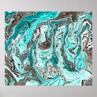 Teal and Black Marble Fluid Art Poster