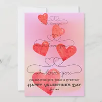 I Love You Pink Rainbow Watercolor Heart Valentine Holiday Card