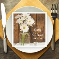 Mason Jar and White Daisies Barn Wedding Napkins