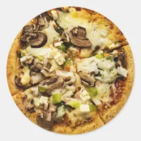 Green Peppers and Mushroom Pizza Food Classic Round Sticker