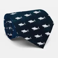 Shark Drawing of White & Gray Ocean Tiled Necktie