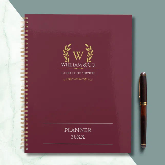 Classic Laurel Wreath Burgundy Gold Monogram Planner