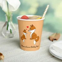 Cute foxes with hearts, hand drawn  paper cups