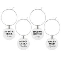 Brides Wedding Party Black And White Name Wine Charm