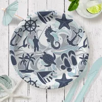 Nautical Beach Pattern Navy ID839 Paper Plates