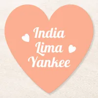 I Love You India Lima Yankee Cantaloupe Pink Paper Coaster