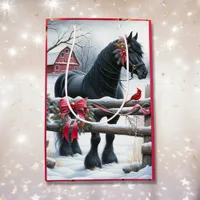 Festive Black Horse and Cardinal Christmas Medium Gift Bag