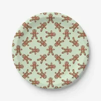 Green Polka Dot Gingerbread Man Christmas Paper Plates