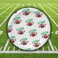 Football Pattern First Year Down 1st birthday Paper Plates