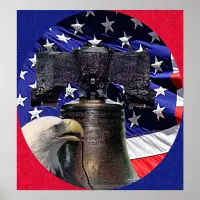 American Bald Eagle, Bell and Flag Poster