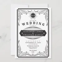 Vintage Western Country QR Code B&W Rustic Wedding Invitation