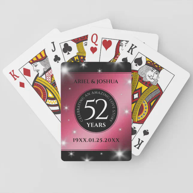 Elegant 52nd Star Ruby Wedding Anniversary Poker Cards