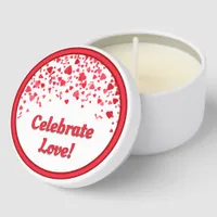 Celebrate Love Red Confetti Hearts Personalized Mini Candle Favors