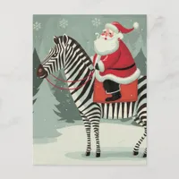 Fantasy Santa and a Zebra Storybook Style Postcard