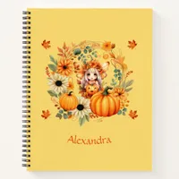 Cute Pumpkin Fairy in Autumn Wreath Notebook