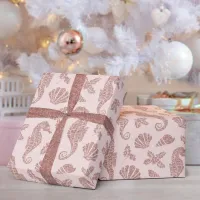 Coastal Christmas Seahorse Rose Gold Glitter Pink  Wrapping Paper