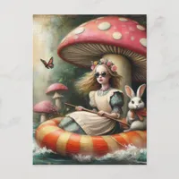 Alice and the White Rabbit floating down the river Postcard