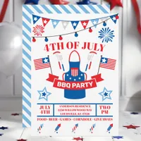 4th Of July Barbeque Apron Light Blue BBQ Party  Invitation