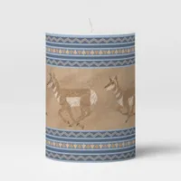 Southwest Pronghorn Antelope Blue Border Small Pillar Candle