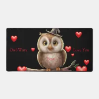 Cute little owl on branch with red love hearts desk mat