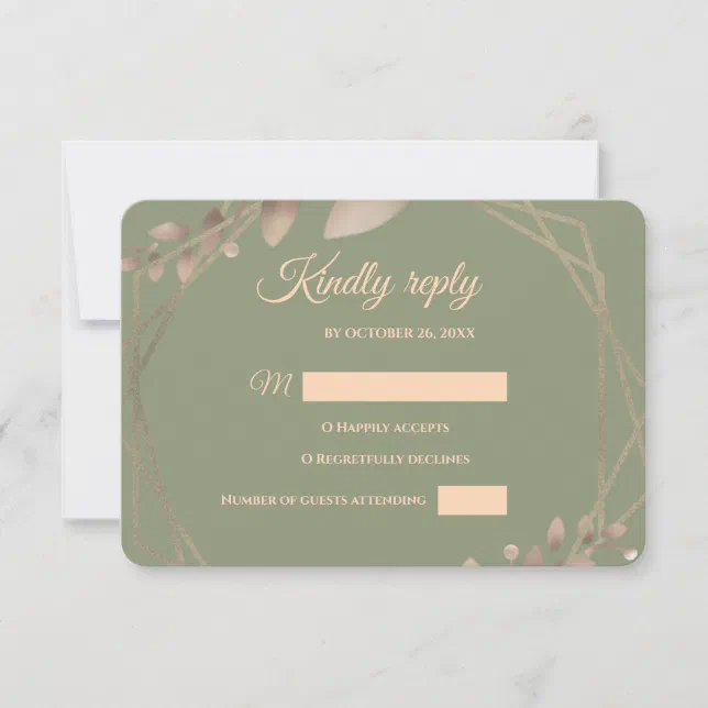Modern Simple botanical elegant sage green gold  RSVP Card