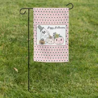 Pink Halloween Whimsical Pumpkins and Boo Garden Flag