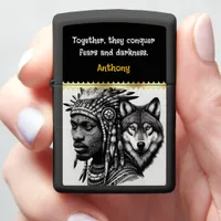 Human-wolf spirit portrait blend zippo lighter