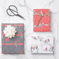 Modern Red Cardinal Winter Christmas Wrapping Paper Sheets