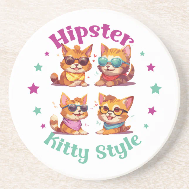 Kitty Hipster Style Coaster