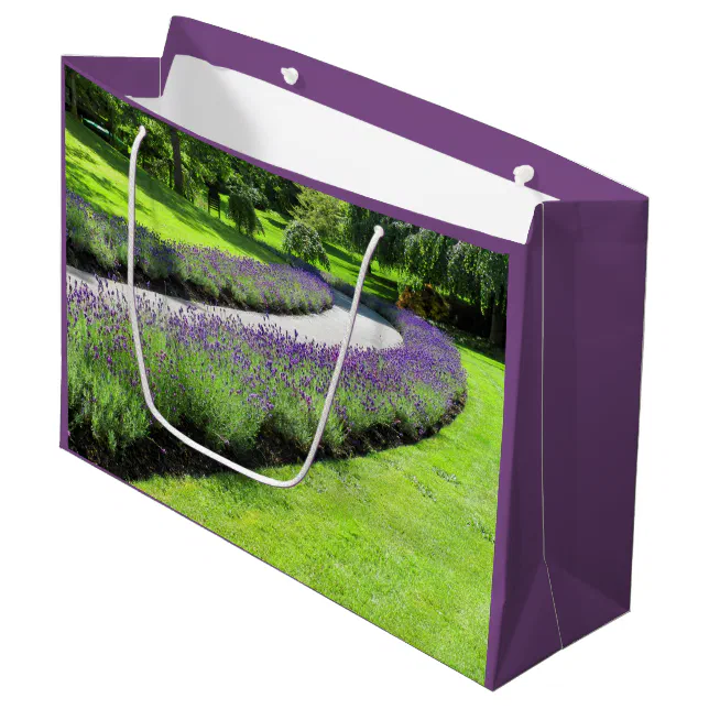 Stunning Lavender-Lined Garden Walk Landscape Large Gift Bag
