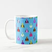 Horse Jockey Silks Pattern on Blue Coffee Mug