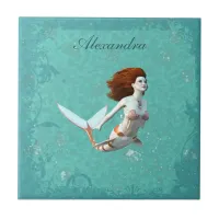 Pretty Koi Mermaid Swimming Underwater Ceramic Tile