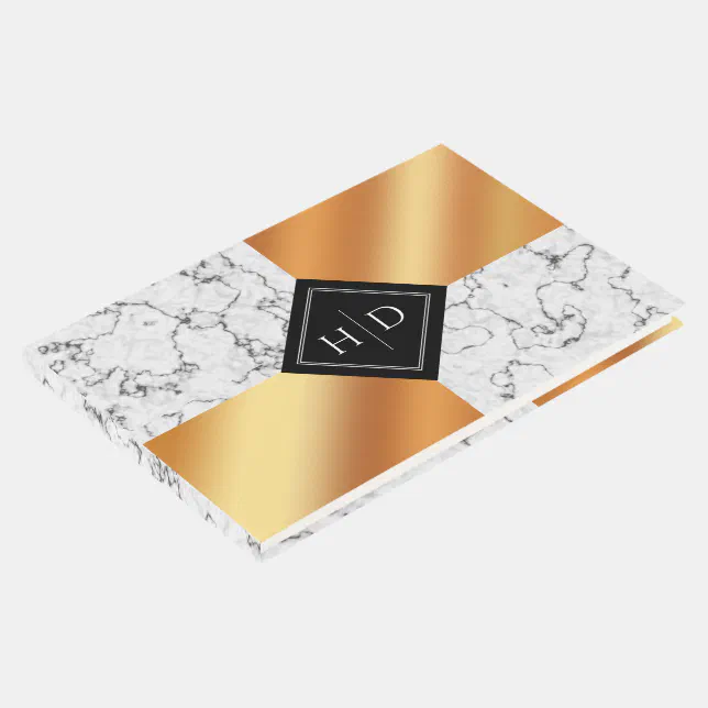 Elegant Marble & Copper Foil Monogram Wedding Guest Book