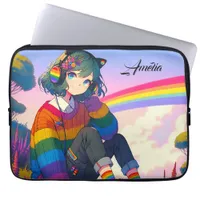 LGBTQIA+ Anime Girl Lesbian Pride Personalized Laptop Sleeve