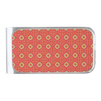 Christmas Holiday Charm Pattern 01 -  Silver Finish Money Clip