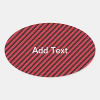 Thin Black and Red Diagonal Stripes Oval Sticker