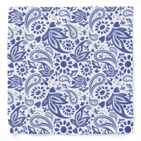 Paisley Swirls, Flowers and Love Hearts Blue White Bandana