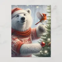 Adorable Christmas Polar Bear and the Cardinal Postcard